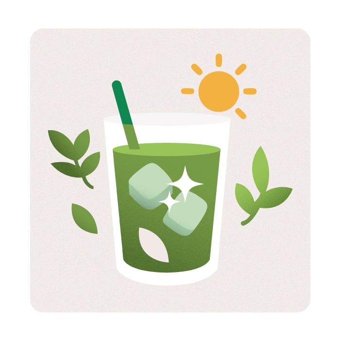 冷たい緑茶と太陽のイラスト