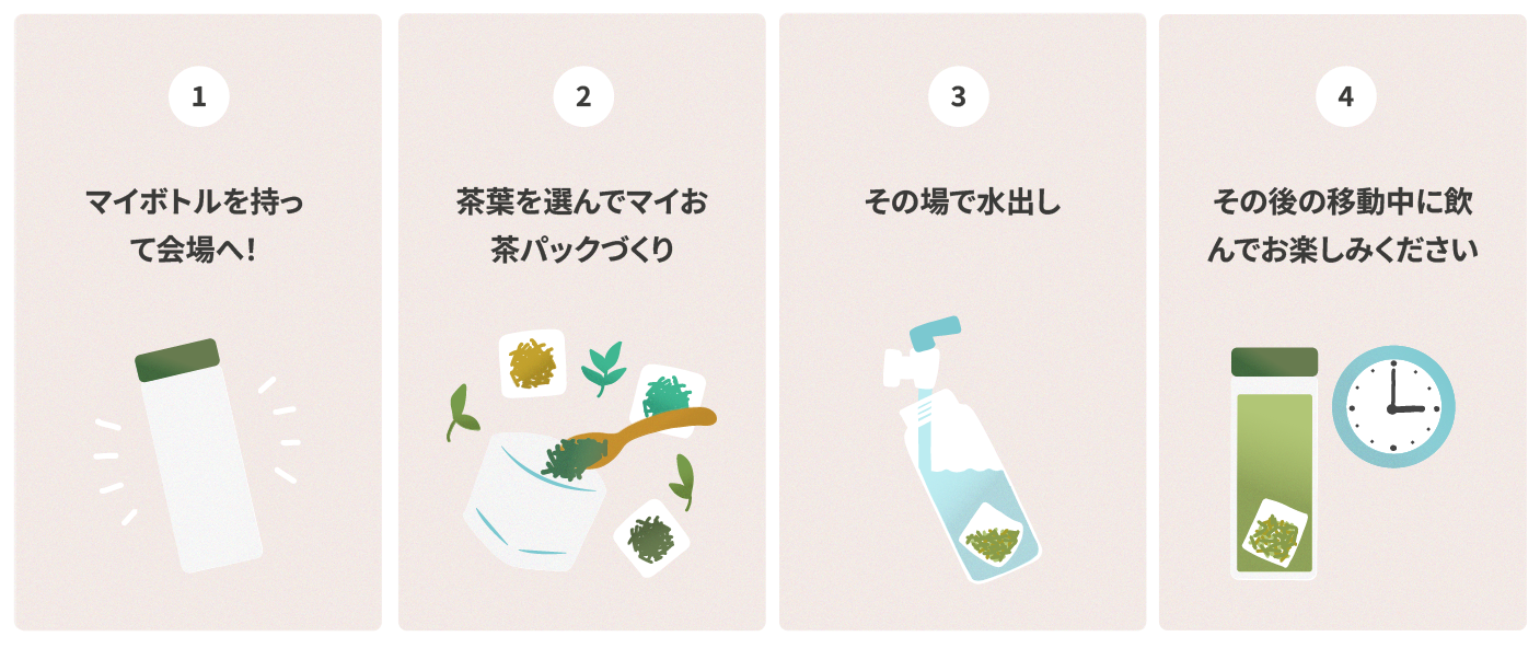 マイボトルを持って会場へ！茶葉を選んで、水出し体験ができます
